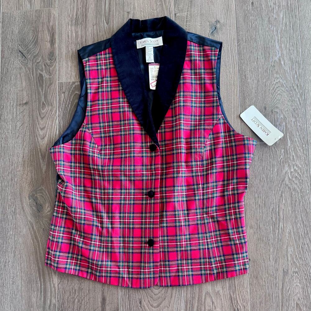 VTG 1990s Karen Scott Vest Plaid Velvet Christmas Dressy Grandma Women XL NEW